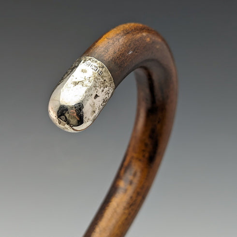 1919 年英國古董輕型男士手杖純銀裝飾棕色軸 90 厘米