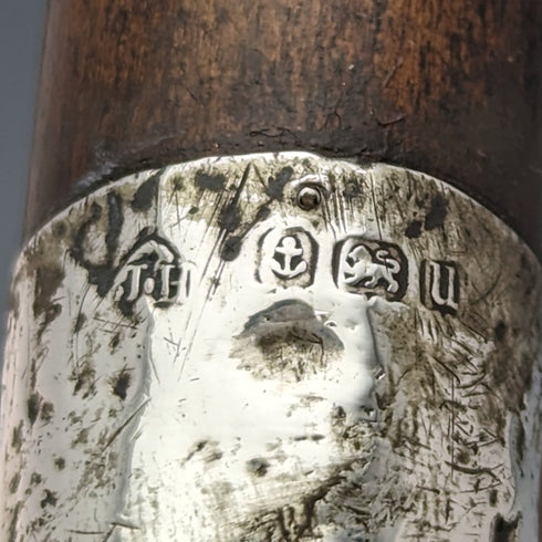 1919 年英國古董輕型男士手杖純銀裝飾棕色軸 90 厘米