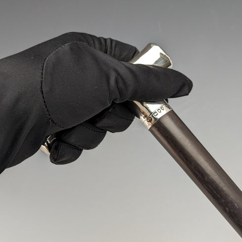 1892 年英國古董男式手杖純銀德比手柄棕色軸 86.5 厘米