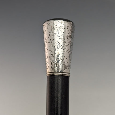 1920 年英國古董男士手杖純銀雕刻圓柄黑軸 91.5 厘米