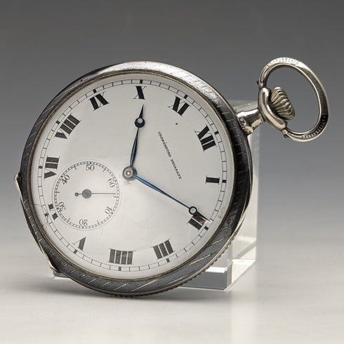 Circa 1920 Antique Swiss Escasany pocket watch Niero decoration silver side thin case Good working condition