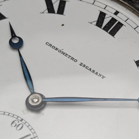 Circa 1920 Antique Swiss Escasany pocket watch Niero decoration silver side thin case Good working condition