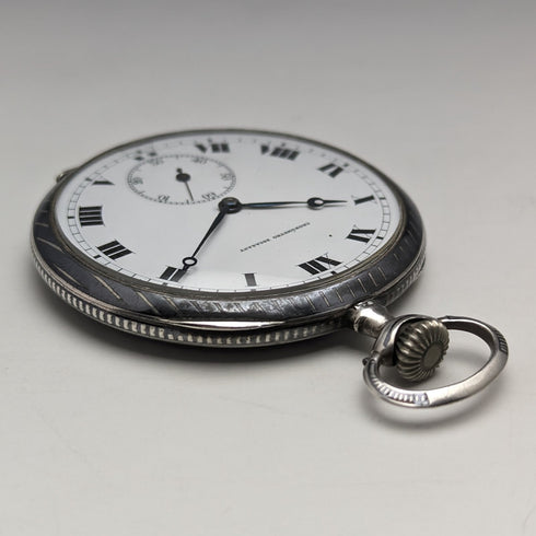 Circa 1920 Antique Swiss Escasany pocket watch Niero decoration silver side thin case Good working condition