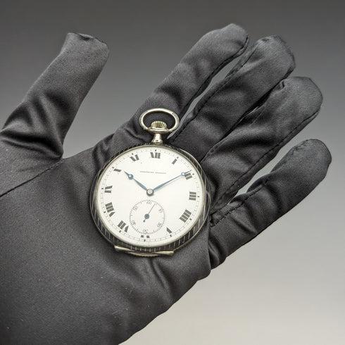Circa 1920 Antique Swiss Escasany pocket watch Niero decoration silver side thin case Good working condition