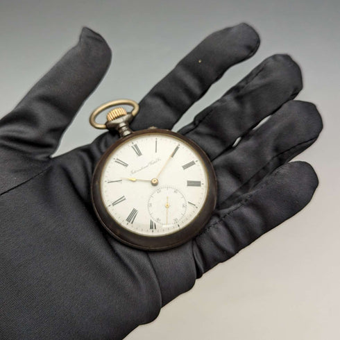 Circa 1902 Antique IWC Schaffhausen pocket watch Gunmetal case Good working condition