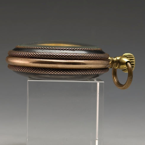 1900年頃 アンティーク Paul Hemmeler 懐中時計 金張り&ガンメタルケース クリスタルバック 動作良好