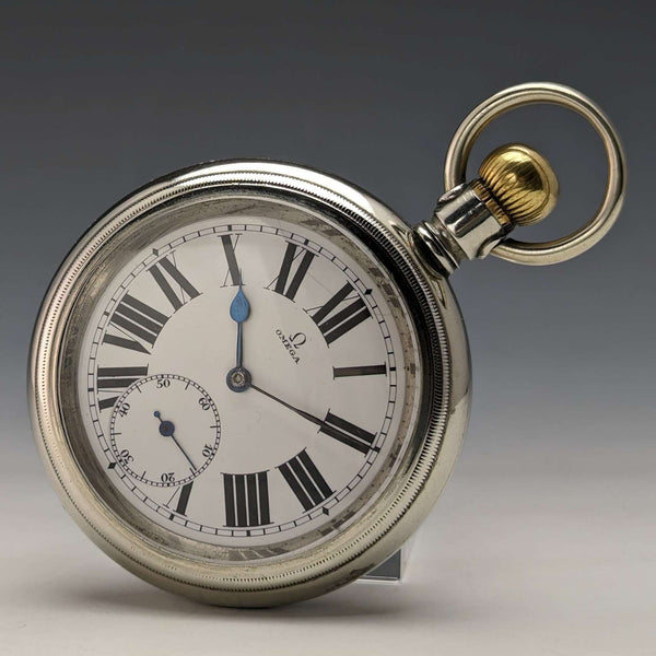 Circa 1915 Antique Omega Pocket Watch Large 58mm Railway Clock In good working order