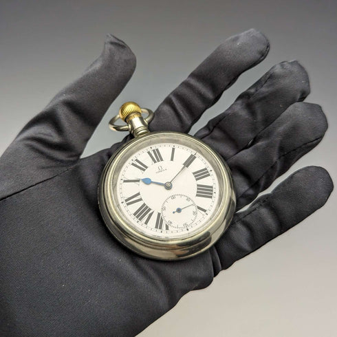 約 1915 年古董歐米茄懷錶大號 58 毫米鐵路鐘狀況良好