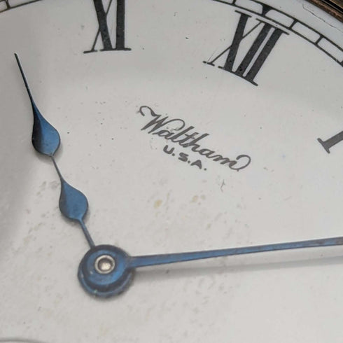 Circa 1915 American antique Waltham pocket watch Dennison case gold-plated half hunter refurbished