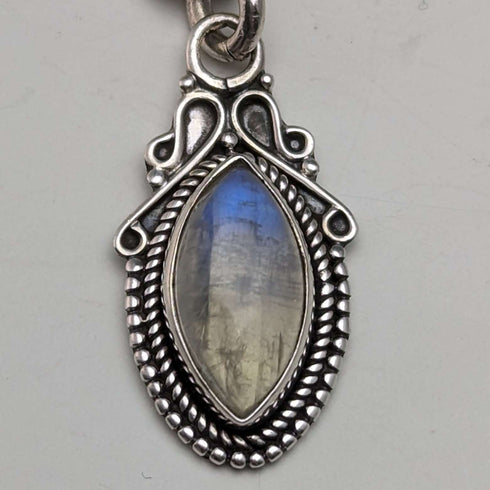 1929 British Vintage Sterling Silver Albert Chain 48g Moonstone Fob