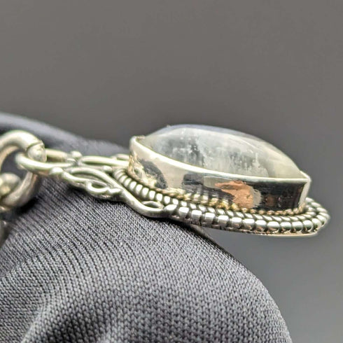 1929 British Vintage Sterling Silver Albert Chain 48g Moonstone Fob