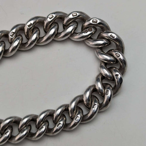 1929 British Vintage Sterling Silver Albert Chain 48g Moonstone Fob
