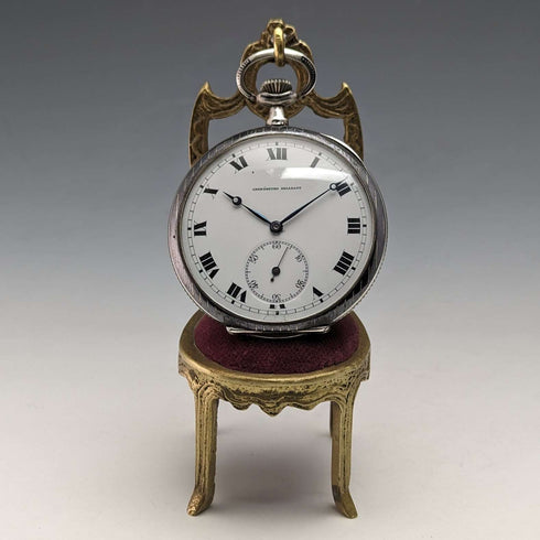 1920年代 真鍮製 椅子型 懐中時計ホルダー ダークレッドシート