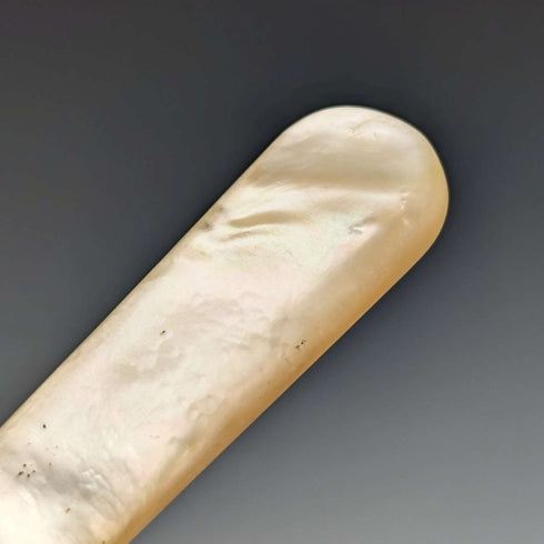 Late 19th Century British Antique White Pearl Handle Butter Knife Pair John Sanderson Case Included