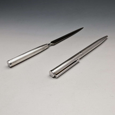 Vintage Sterling Silver Letter Opener & Ballpoint Pen Set in Wooden Case