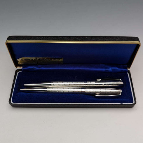 Circa 1970 British Vintage Yard O' Red Sterling Silver Propelled Pencil & Ballpoint Pen