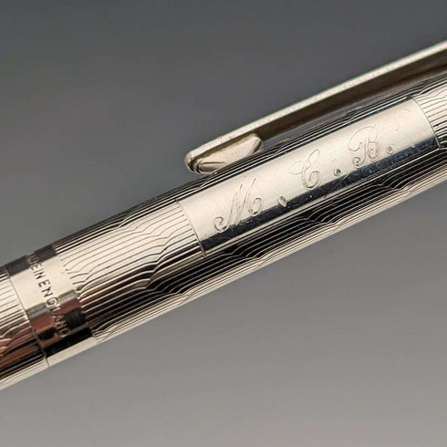 Circa 1970 British Vintage Yard O' Red Sterling Silver Propelled Pencil & Ballpoint Pen