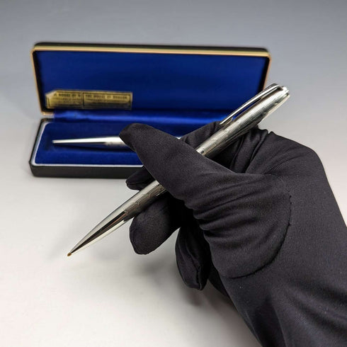 Circa 1970 British Vintage Yard O' Red Sterling Silver Propelled Pencil & Ballpoint Pen