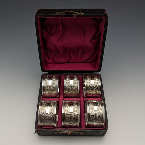 19世紀末頃 英国アンティーク シルバープレート製 ナプキンリング 6個セット ケース入り