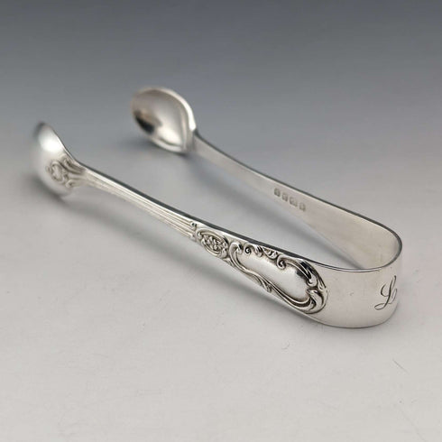 1905 British Antique Silver Plated 12 Tea Spoons & Sugar Tongs Set in Case