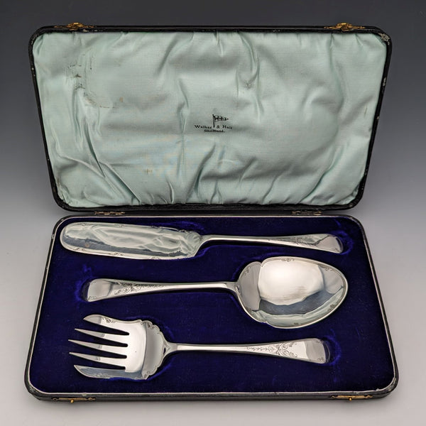 Circa 1930 British Vintage Silver Plated Serving Cutlery Trio Walker&Hall