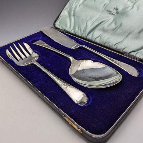 1930年頃 英国ヴィンテージ シルバープレート製 サービングカトラリートリオ Walker&Hall