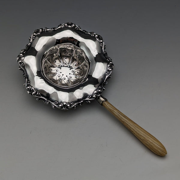 American Antique Sterling Silver Tea Strainer with Wooden Handle JF Fradley
