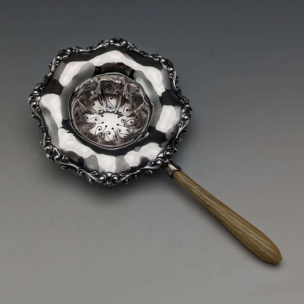 American Antique Sterling Silver Tea Strainer with Wooden Handle JF Fradley
