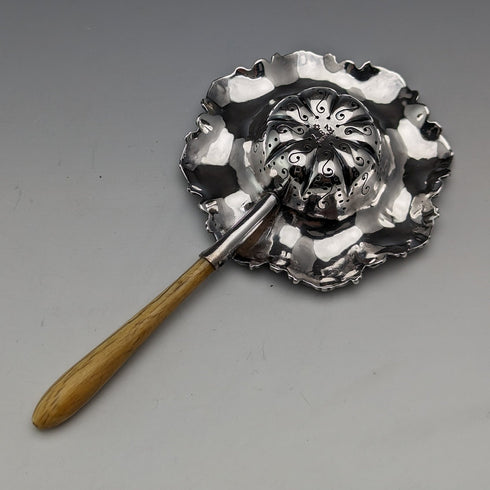 美國古董純銀木柄濾茶器 JF Fradley