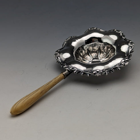 美國古董純銀木柄濾茶器 JF Fradley