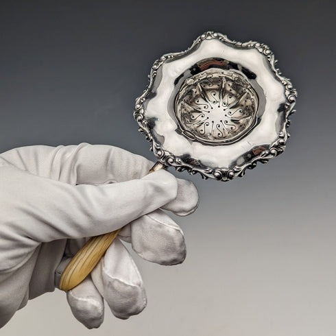 美國古董純銀木柄濾茶器 JF Fradley