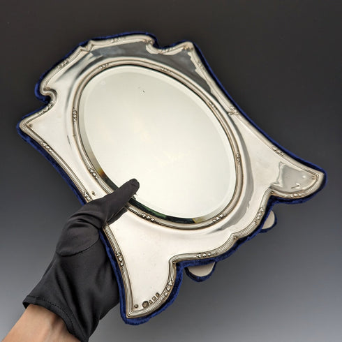 1905年 英国アンティーク 純銀製フレーム デスクミラー化粧鏡 Elkington