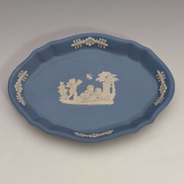 British Vintage Wedgwood Jasperware Oval Dish Pale Blue