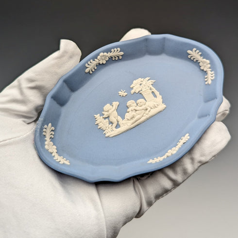 英國復古韋奇伍德碧玉橢圓形盤子淡藍色
