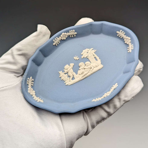 British Vintage Wedgwood Jasperware Oval Dish Pale Blue