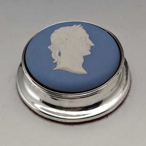 1921 British Antique Wedgwood Jasperware Paperweight Sterling Silver Decoration