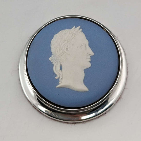 1921 British Antique Wedgwood Jasperware Paperweight Sterling Silver Decoration