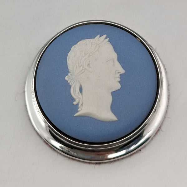 1921 British Antique Wedgwood Jasperware Paperweight Sterling Silver Decoration