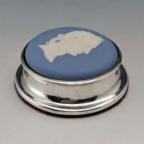 1921 British Antique Wedgwood Jasperware Paperweight Sterling Silver Decoration