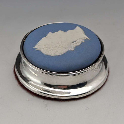 1921 British Antique Wedgwood Jasperware Paperweight Sterling Silver Decoration