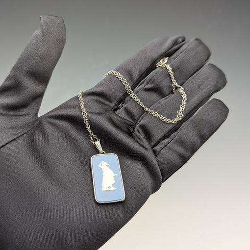 1973 年英國復古韋奇伍德純銀和碧玉吊墜項鍊