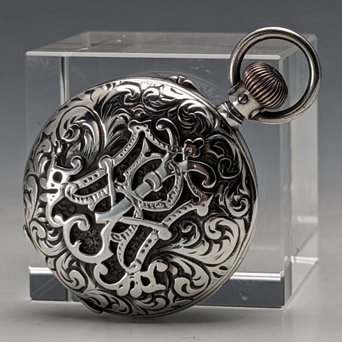 Circa 1900 Antique Swiss made small pocket watch Engraved silver side case Good working condition