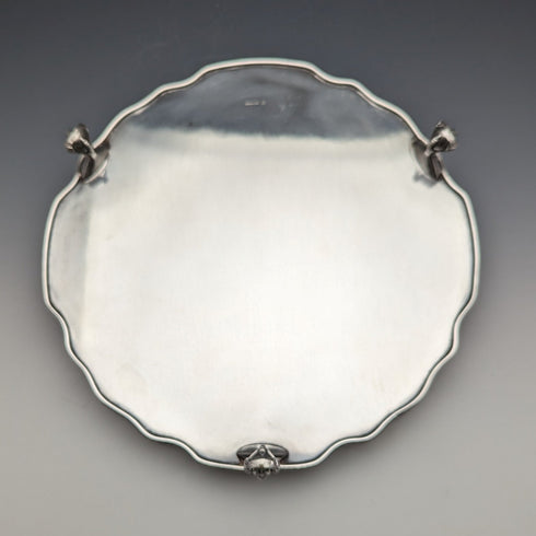 英國復古鍍銀圖庫托盤帶腿直徑 25 公分 Walker&Hall