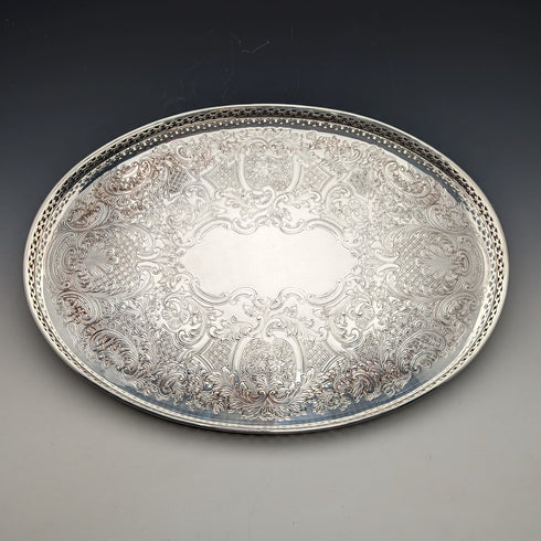 British Vintage Silver Plated Oval Gallery Tray Baker Ellis