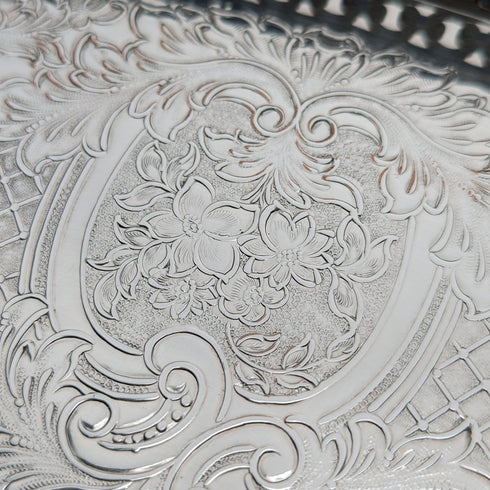 British Vintage Silver Plated Oval Gallery Tray Baker Ellis