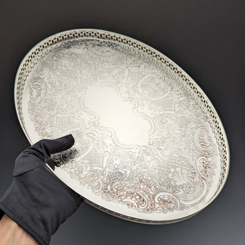 British Vintage Silver Plated Oval Gallery Tray Baker Ellis