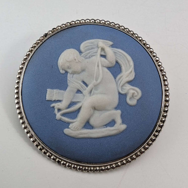 British Vintage Wedgwood Sterling Silver & Jasperware Round Brooch