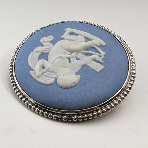 British Vintage Wedgwood Sterling Silver & Jasperware Round Brooch