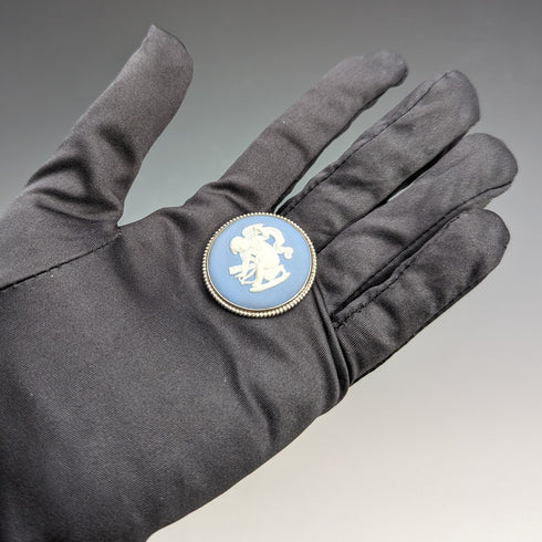 英国ヴィンテージ ウェッジウッド 純銀&ジャスパーウェア 丸型ブローチ