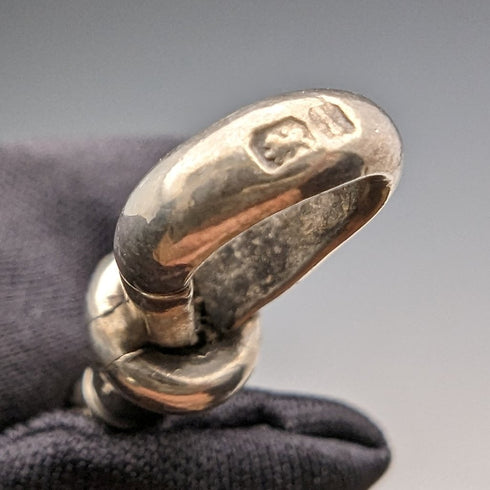 1909年 英国アンティーク 純銀製アルバートチェーン 54g カナダコインフォブ